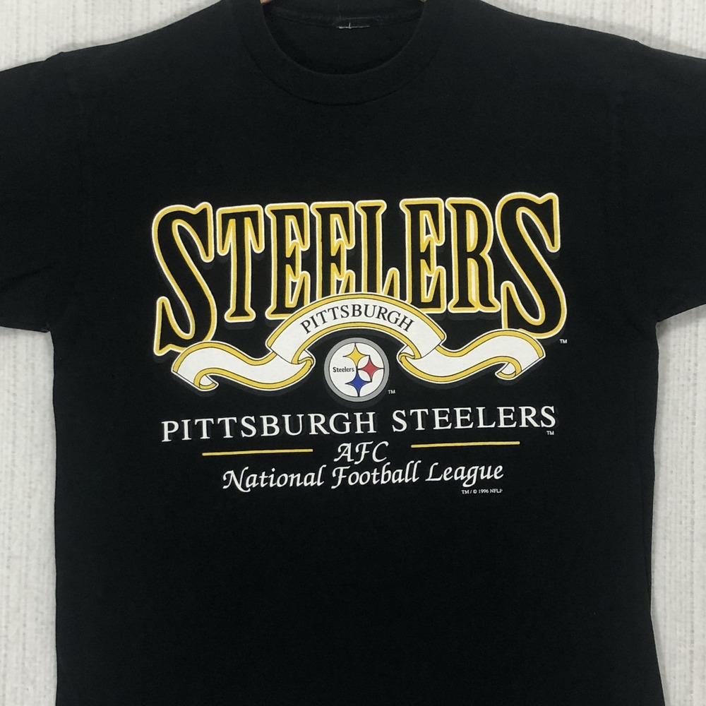 Vintage 1996 Pittsburgh‎ Steelers NFL T-Shirt Black Graphic Tee Mens Large 90s